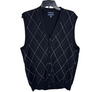 Club Room Estate Merino Wool Black Plaid Argyle Sweater Vest Men's Med Preppy